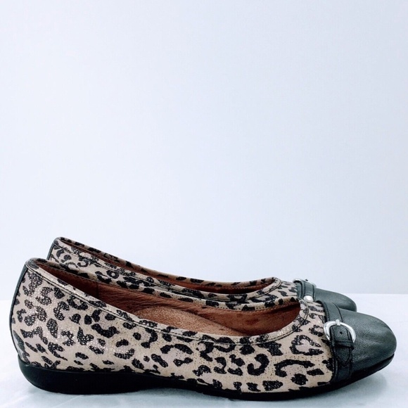 Abeo BIO Flats Womens Tan Metallic Leopard Print Cap Toe Buckle Ballet Shoe 9N - Picture 2 of 12
